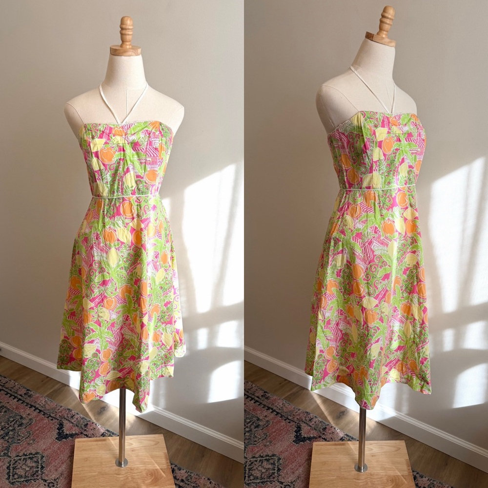 Lilly Pulitzer Vintage White Label Strapless Citrus Print Fit & Flare Dress
